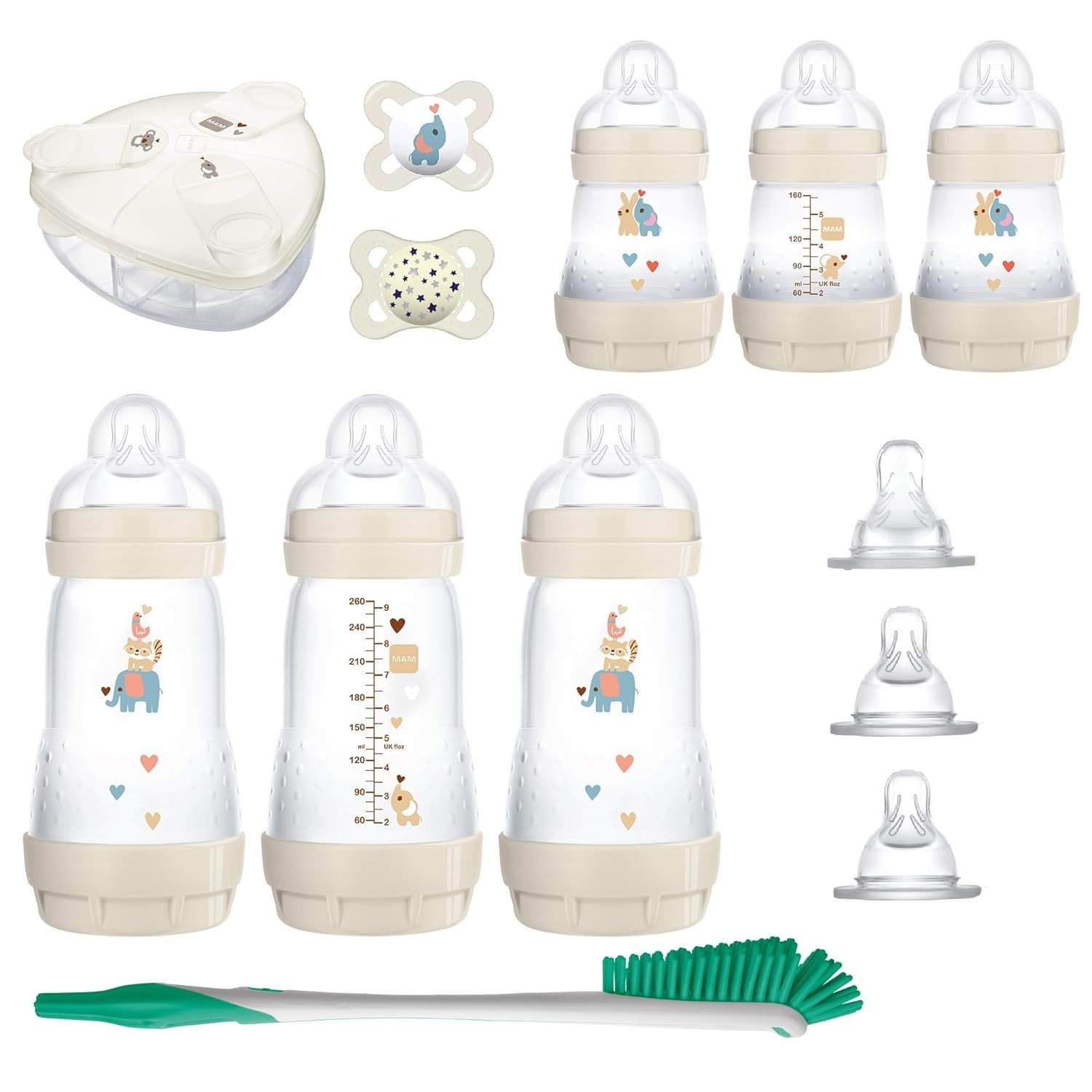 MAM Baby’s First Gift Set, 0+ Months, 5oz and 9oz Anti-Colic Bottles with Self-Sterilization, SkinSo