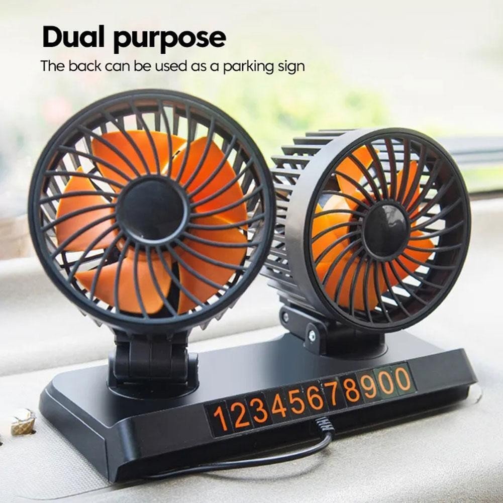 USB Car Fans Dual Head 360° Rotation, Powerful Cooling Fan