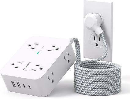 Surge Protector Power Strip - HANYCONY 8 Outlets 4 USB (2 USB C) Charging Ports, Multi Plug Outlet E