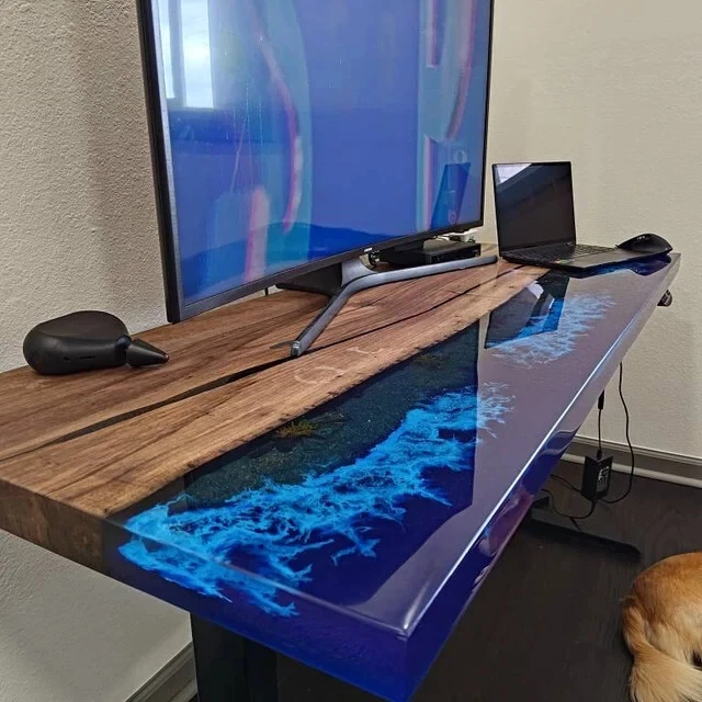 Ocean Epoxy Console Table Top, Side End Table Desk, Wooden Slab Top Decor