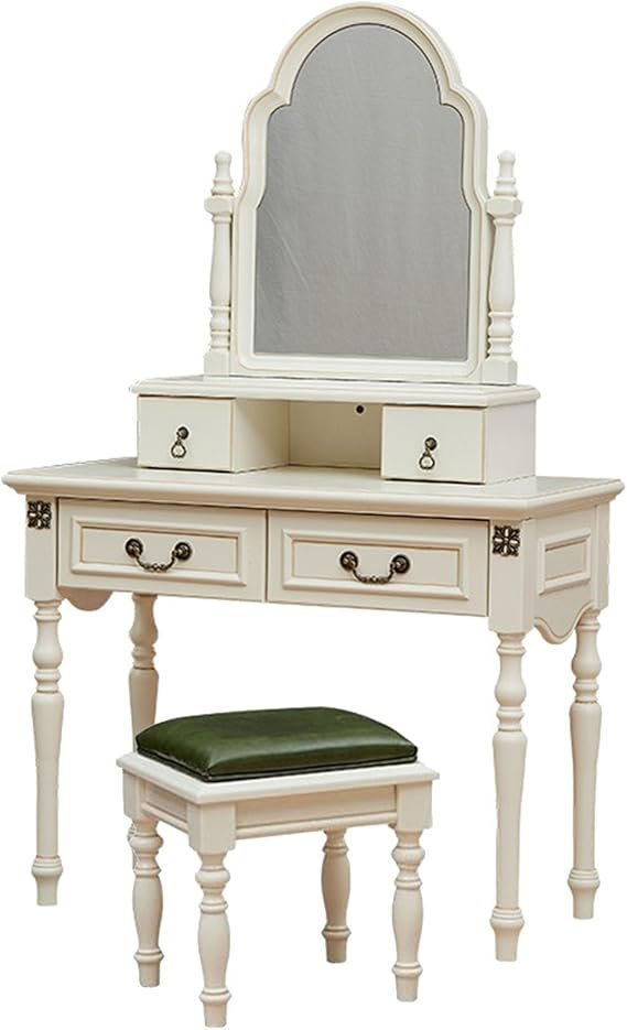 Vanity Desk with Large Mirror, Vanity Mirror and Table Set with 4 Drawers, Luxury European Style Van