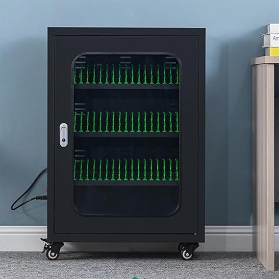 Mobile Phone Locker Box with USB Charging Stations, 60-Slot Cell Phone Storage Cabinet on Wheels, Re